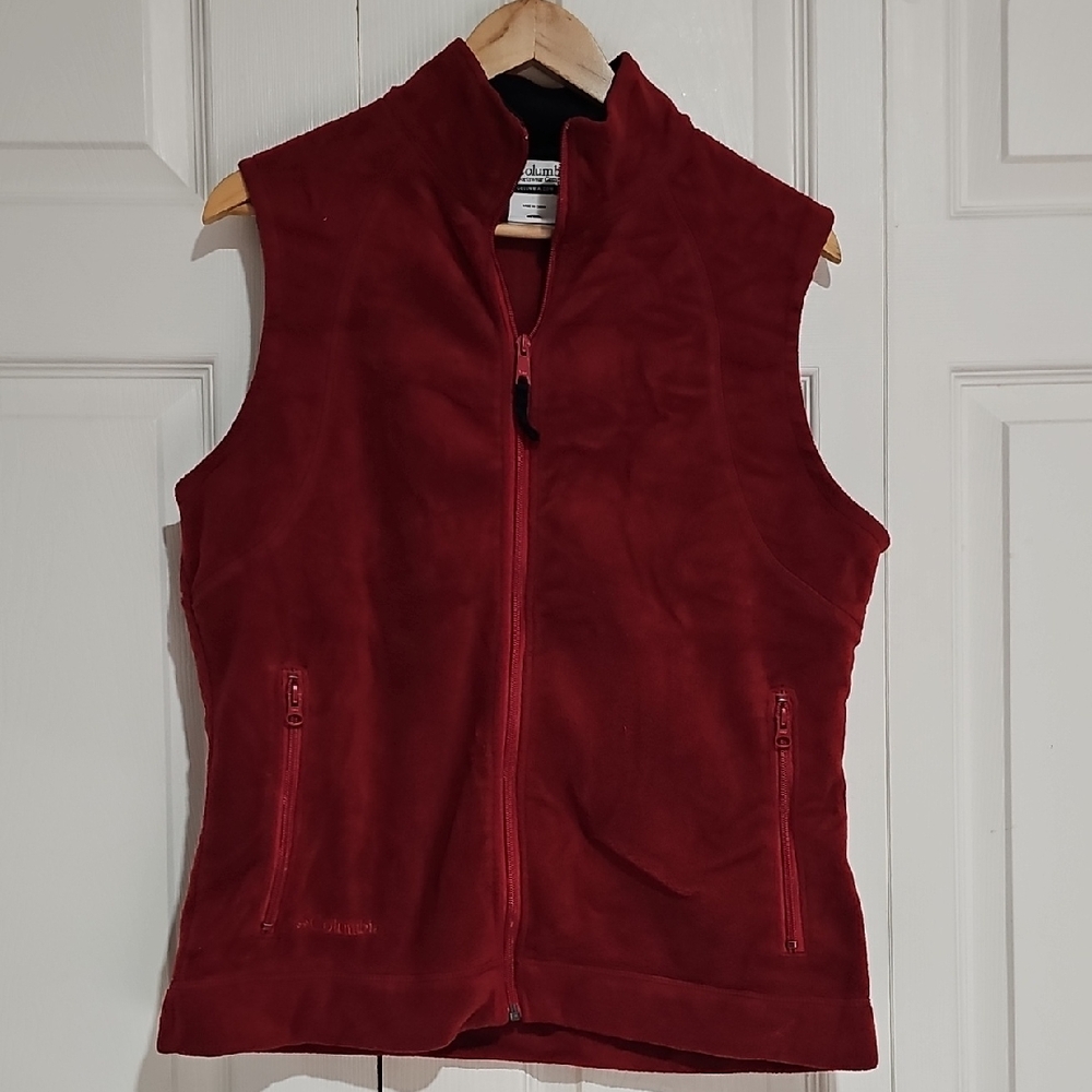 ✨ Columbia Fleece Zip Vest Women’s Large Red Outdoor Hiking Layer